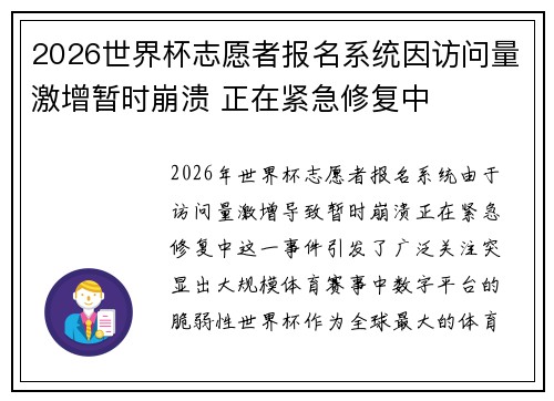 2026世界杯志愿者报名系统因访问量激增暂时崩溃 正在紧急修复中