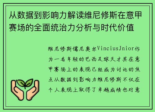 从数据到影响力解读维尼修斯在意甲赛场的全面统治力分析与时代价值